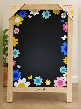 Floral Border Chalkboard Easel - Black with Multicolor Flowers Dolly Parton